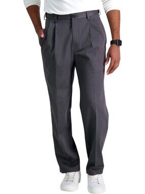 Classic Fit No Iron Khaki Pleated Pants for Men - Comfortable & Versatile Style